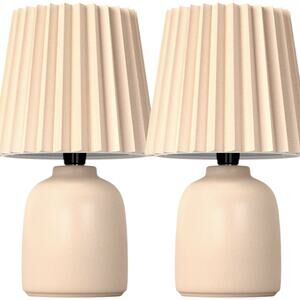 Set of 2 - Mini Ceramic Pleated Shades Lamps – 10.33" H, Inline Switch, 25W Max